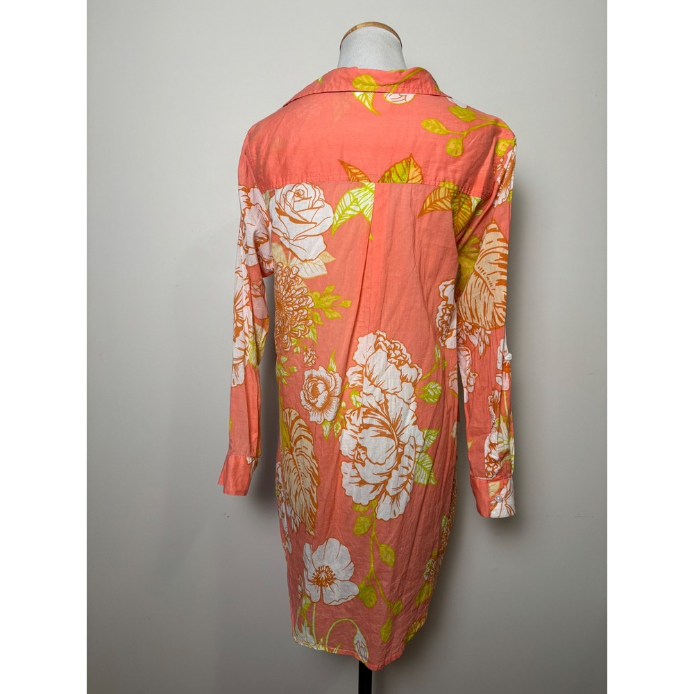 True Destinations Womens Sheer Cotton Tunic Top XS Bright Floral Beach Cover‎ Up - Picture 2 of 8